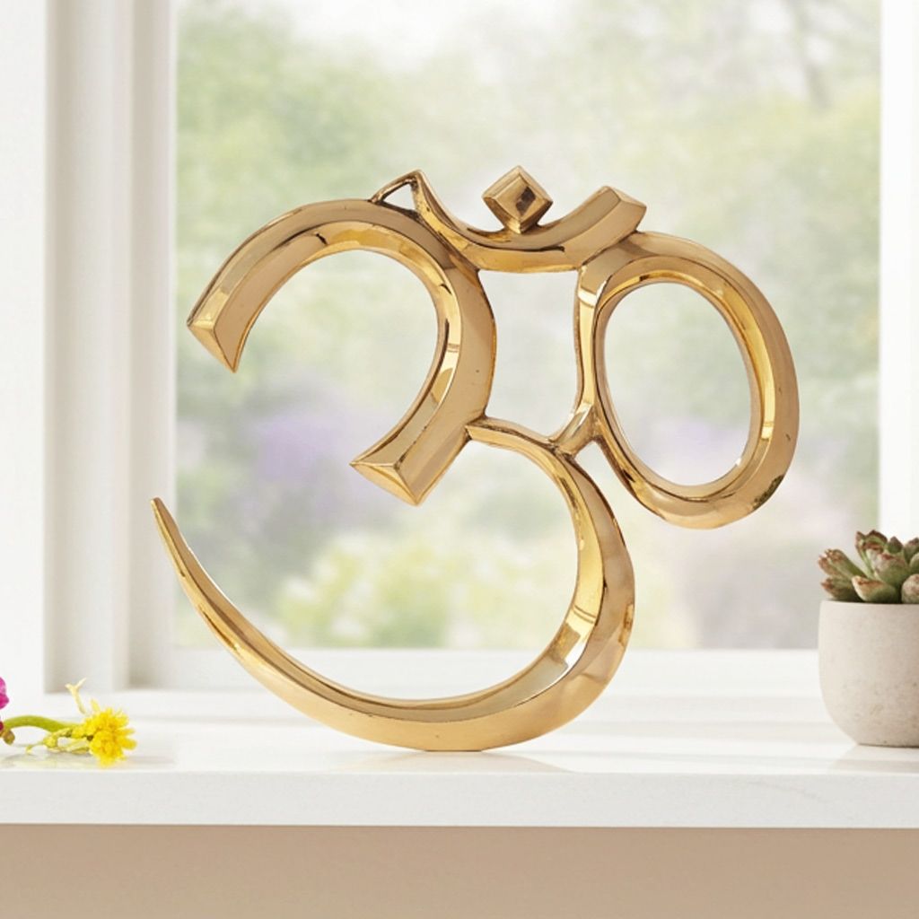 Brass Showpiece Wall Hanging Om, Height : 14 Inch (FMAS657 G)