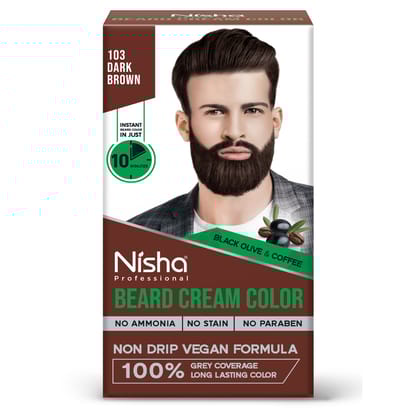 Nisha Beard Colour for Men Dark Brown 40g, Professional Beard Hair Colour, Ammonia Free Beard Cream Hair Color