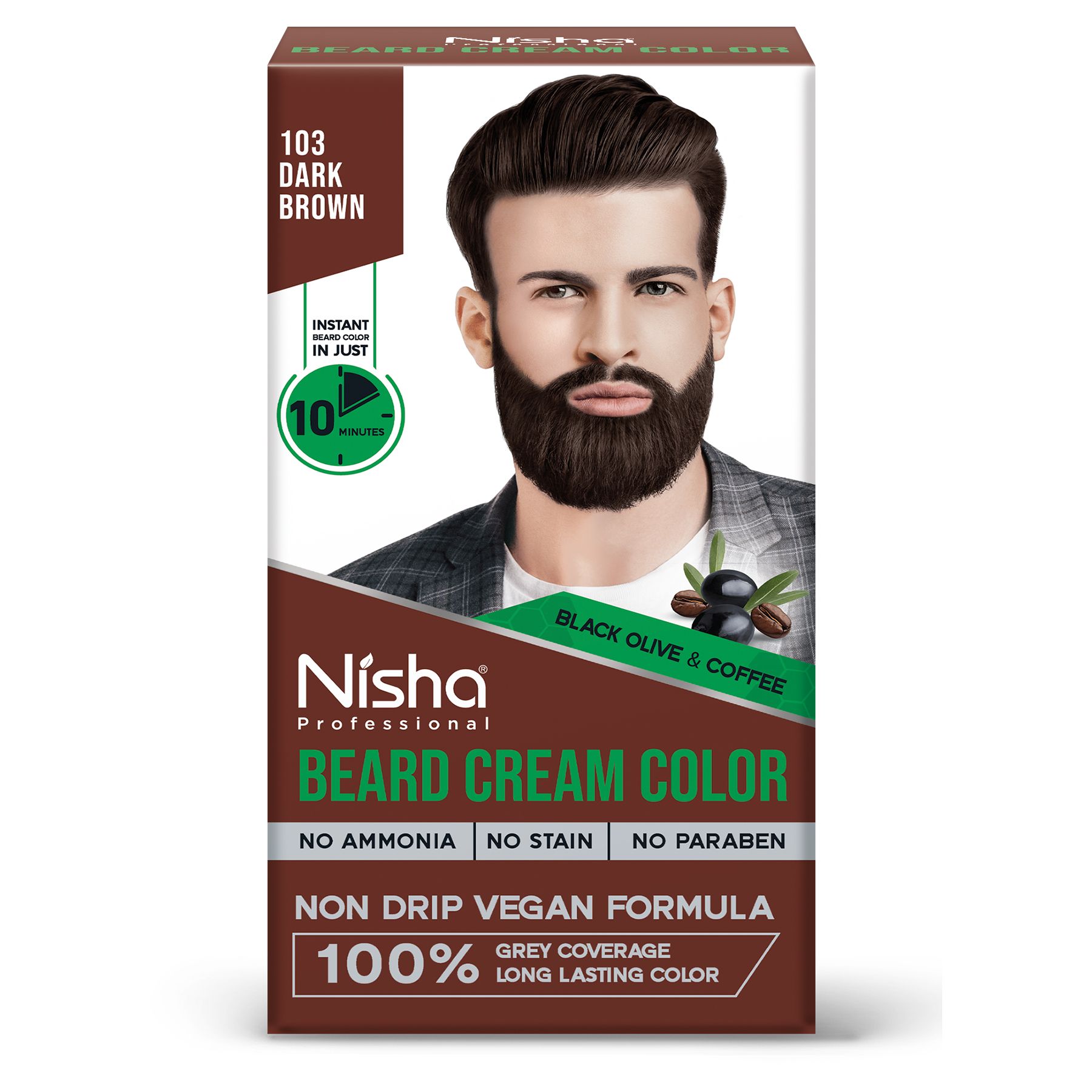 Nisha Beard Colour for Men Dark Brown 40g, Professional Beard Hair Colour, Ammonia Free Beard Cream Hair Color
