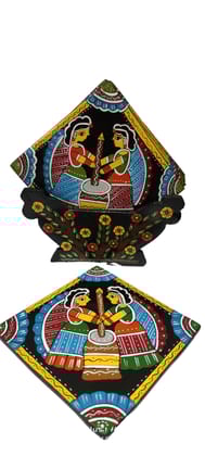 Exquisite 4-Inch Tea Coaster with Authentic Tikuli Painting from Ancient Bihar Art
