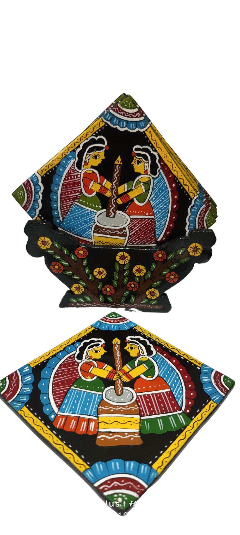 Exquisite 4-Inch Tea Coaster with Authentic Tikuli Painting from Ancient Bihar Art