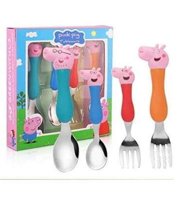 AURAPURO Peppa pig spoon and fork set for kids set of 4