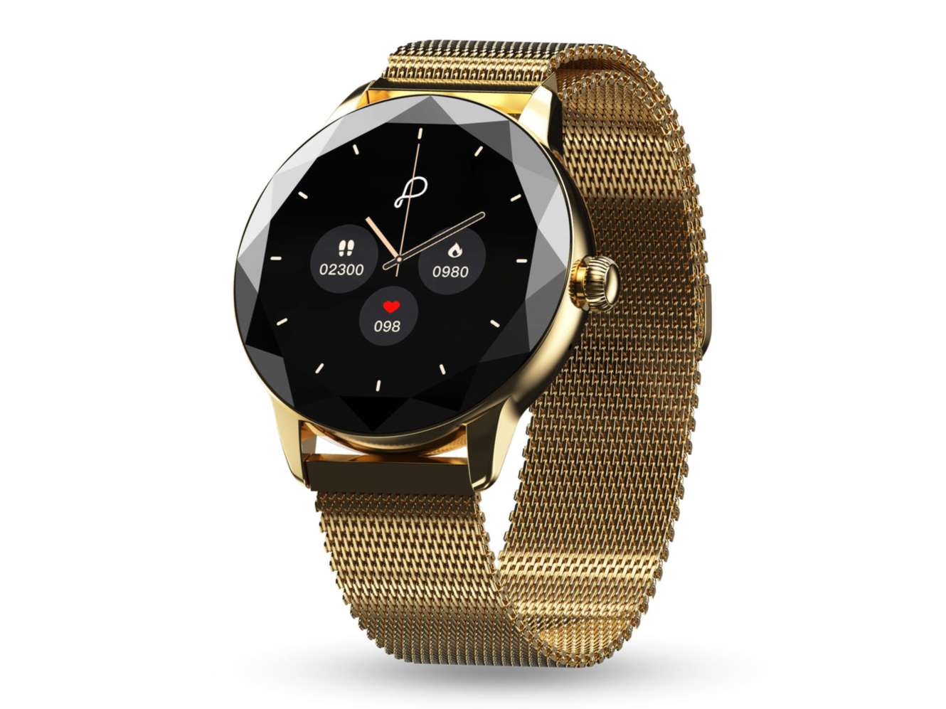 Pebble Vienna Smart Watch, 1.27" HD Display, BT Calling, Diamond Cut Design, Female Health Monitoring, Heart Rate Monitoring, Sleep Monitoring - Classic Gold