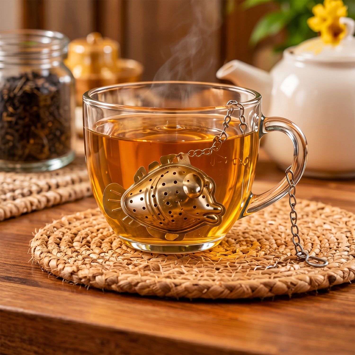 Stainless Steel Fish Shape Tea Infuser with Chain for Loose Leaves (1 Pc)