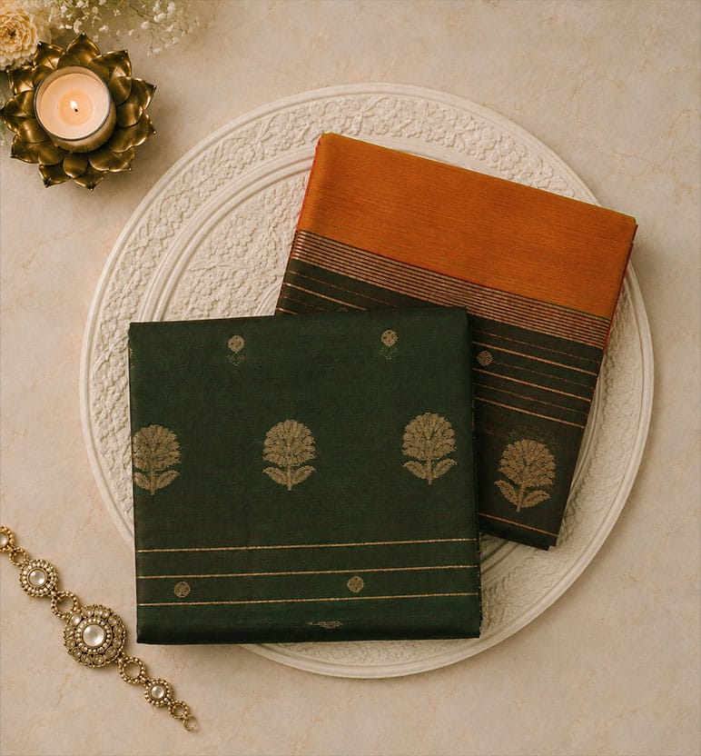 Handloom Chanderi Unstitched 2-Piece Silk By Cotton Suit Set