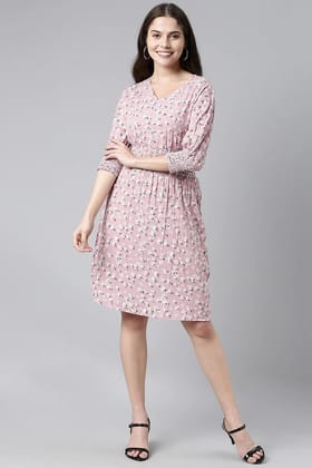 Mauve Crepe Floral Print Mini Dress VD1054
