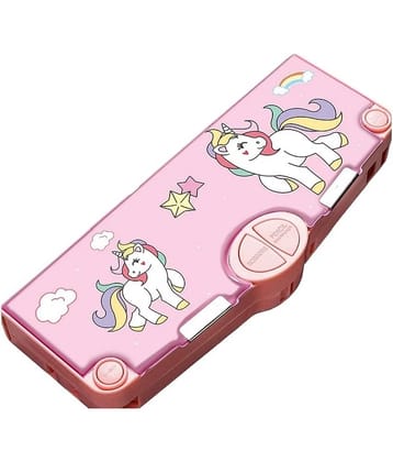 ECLET 1 Unicorn Size Plastic Unicorn Theme Multi-Functional, School Pencil Modern Geometry Box with Accessories | Gifts for Kids (Plastic, Pink)