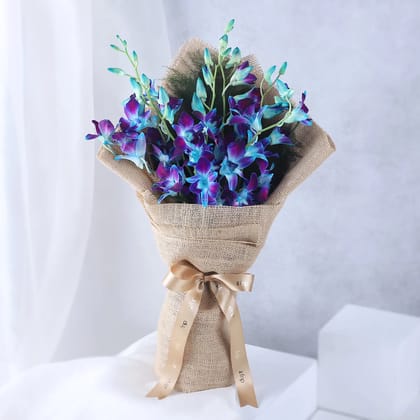 Blue Orchids Ribbon Tied Bunch