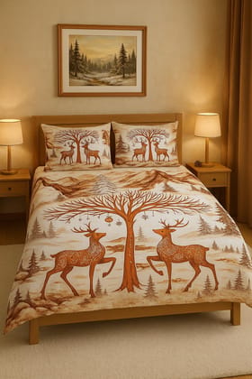DHRUVINSR Luxury Heritage Super King Size Bed cotton bedsheet 108*108 with 2 Pillow Cases 45 x 72 cm, Reindee Forest Design,King Size 108x108 Inch,Christmas Motif, Festive Motif DHRUVINSR Luxury Heritage Super King Size Bed cotton bedsheet 108*108 with 2 Pillow Cases 45 x 72 cm, Reindee Forest Design,King Size 108x108 Inch,Christmas Motif, Festive Motif