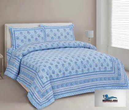 3001-Hometrade India-Standard King Size (90*108 Inches)-Pure Cotton Jaipuri Double Bedsheet With Matching Pillow Cover