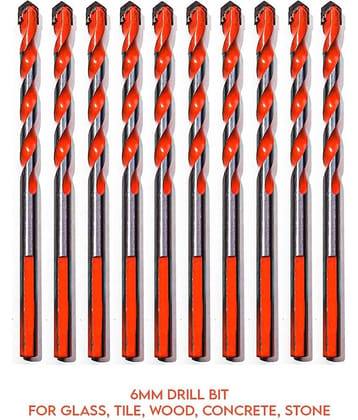 LXMI 6mm Ceramic Multipurpose Drill Bit for Glass, Tile, Wood, Concrete, Stone (Pack of 10)