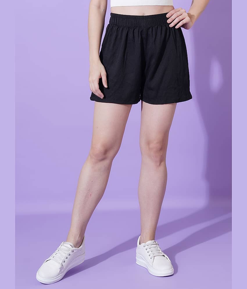 Parona Women Polyester Regular Shorts ( Black )