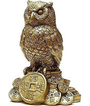 KESAR ZEMS FengShui Polyresin Owl Statue For Good Health, Wealth and Prosperity | Home decoration (6 x 5 x 10 CM,Golden)