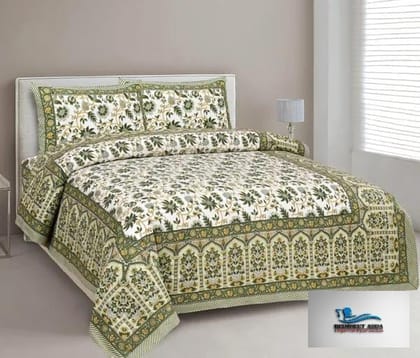 3001-Hometrade India-Standard King Size (90*108 Inches)-Pure Cotton Jaipuri Double Bedsheet With Matching Pillow Cover 3001-Hometrade India-Standard King Size (90*108 Inches)-Pure Cotton Jaipuri Double Bedsheet With Matching Pillow Cover