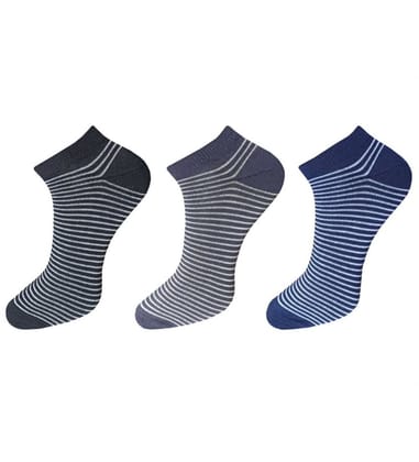 3-Pair Set Unisex Casual Cotton Striped Ankle Length Socks (Multicolor)