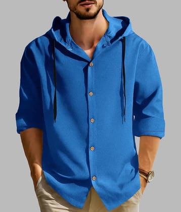 Eyebogler Cotton Blend Relaxed Fit Solids Full Sleeves Men's Casual Shirt - Indigo ( Pack of 1 )