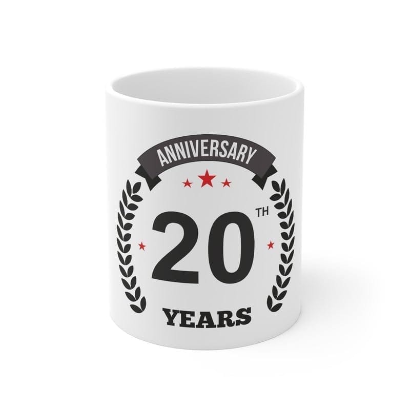 DARSHANS Ceramic 20th Anniversary Printed Coffee Mug (Color: White, Capacity:330ml)