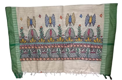 Handmade Khadi Cotton Dupatta with Authentic Madhubani Painting - Eco-Friendly, Lightweight, and Vibrant Colors