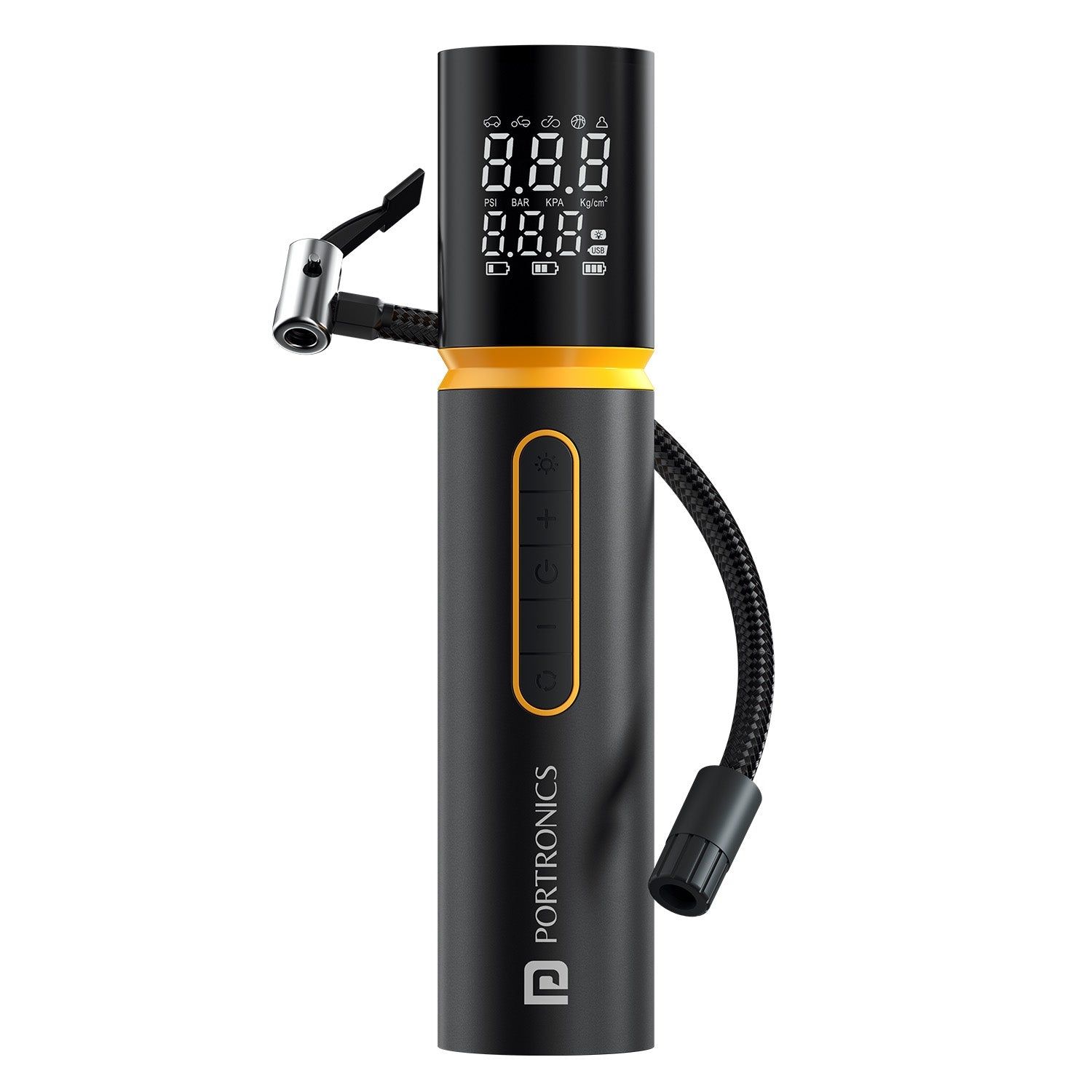 Portronics Vayu 5.0 Rechargeable Tyre Inflator with Fast Inflation, Preset Modes, Digital Display, Flashlight Torch, Auto Shut-Off, Air Pump Compressor for Car & Bike