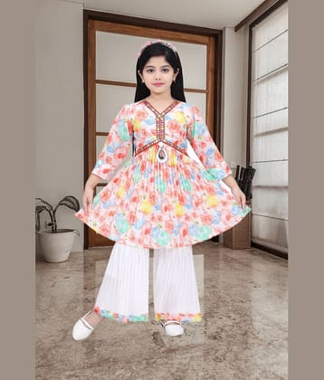 NEWSIFA Red Cotton Blend Girls Kurti With Palazzo ( Pack of 1 )