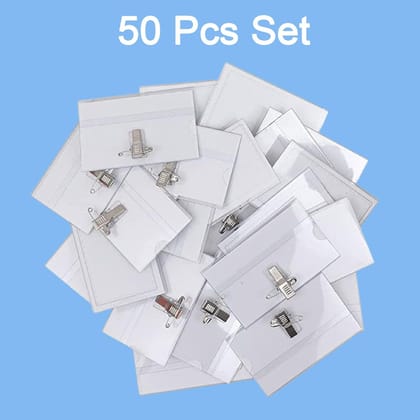 Plastic Transparent cardholders With Pin & Clip 90 mm x 60 mm (50 Pcs Set)