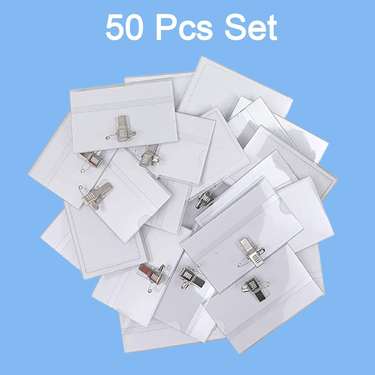 Plastic Transparent cardholders With Pin & Clip 90 mm x 60 mm (50 Pcs Set)