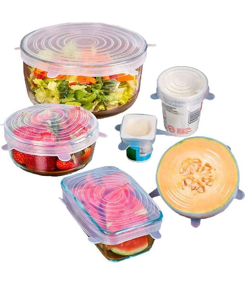 HL-HILEE Silicon Lid Cover - Set of 6, Stretchable, BPA-Free Food Reusable Storage Cover Wrap Silicone Expandable Sealed Fit Various Shape of Containers, Dishes, Bowls,Dishwasher, Microwave and Freezer