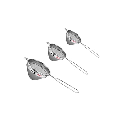 RK Sayti Stainless Steel Conical Strainer, 304 Grade Single Mesh, Premium Polish, Medium,Large,XL Pack of 3