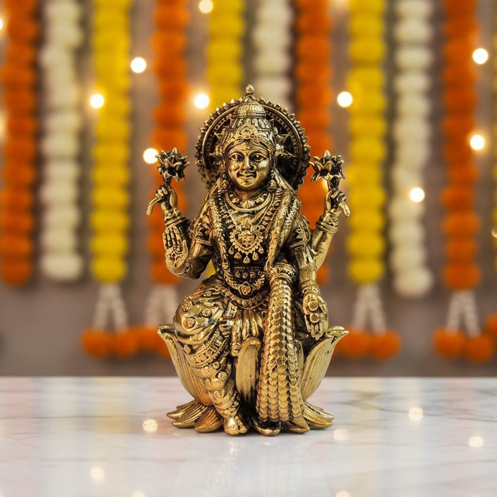 Brass Laxmi Ji Murti – Handmade Goddess Lakshmi Brass Idol, Height : 4.5 Inch (BSMAS1824 L)