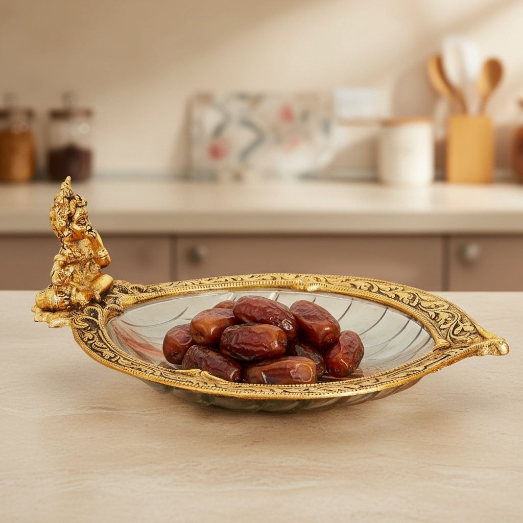 Aluminium With Glass Showpiece Laddu Gopal Plate Statue (ASMAS178 G)