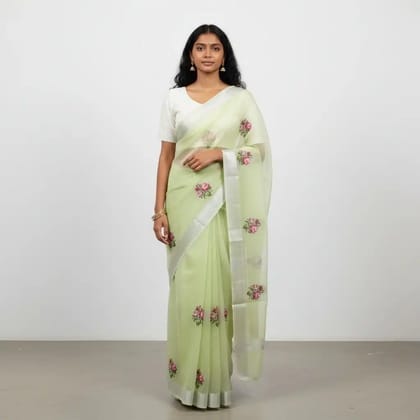 Kota Doria Cotton-Silk Saree with Rose Bootis in Pistachio Green Kota Doria Cotton-Silk Saree with Rose Bootis in Pistachio Green