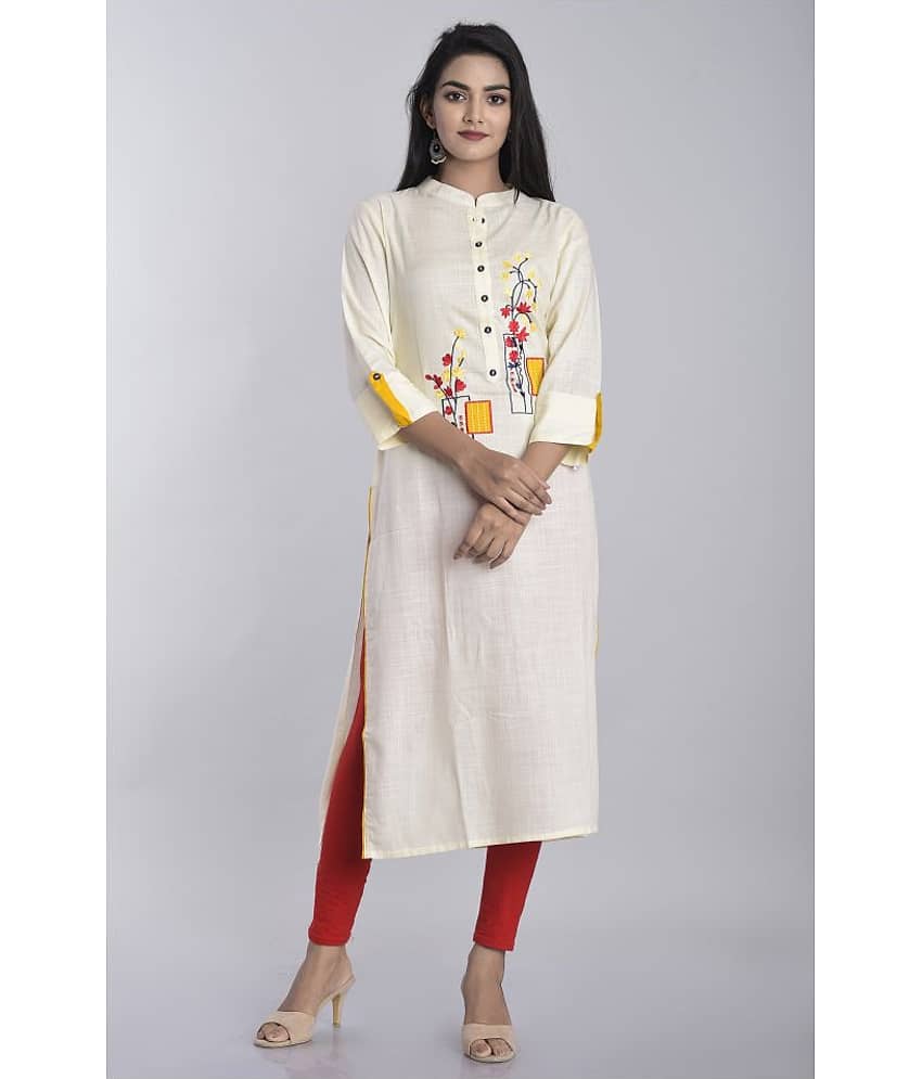 Kbz White Rayon Straight Kurti