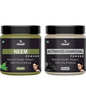 Oilanic 100% Pure Neem Powder & Charcoal Powder For Skin Hair Mask 200 g Pack of 2