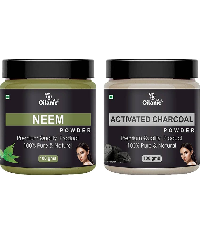 Oilanic 100% Pure Neem Powder & Charcoal Powder For Skin Hair Mask 200 g Pack of 2
