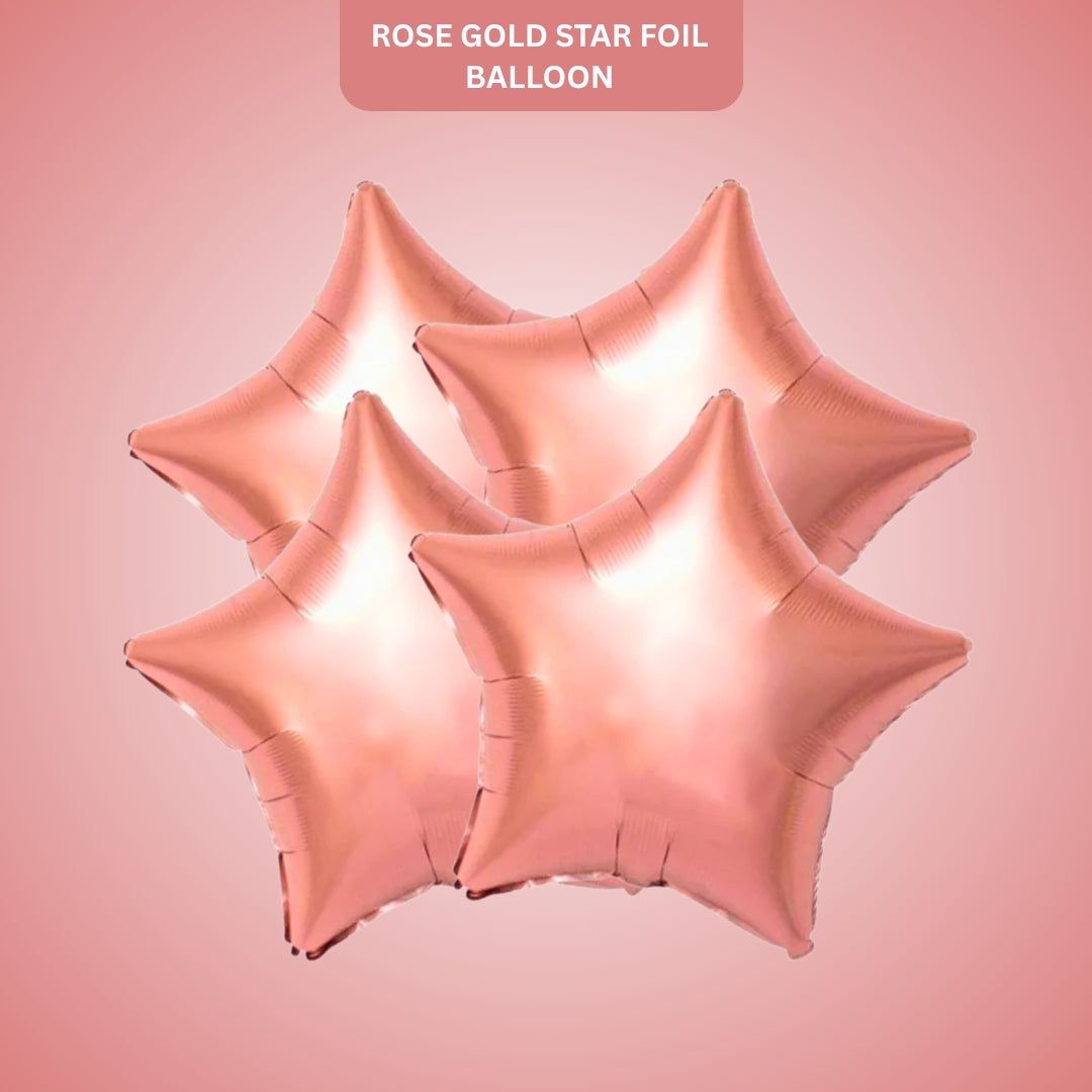 Rose Gold Star Shaped Foil Balloon Combo Pack - Helium Quality - 18 inches - 4PC