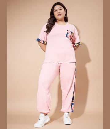 AUSTIVO Women Printed Top With Joggers Co-Ord Set ( Pink )