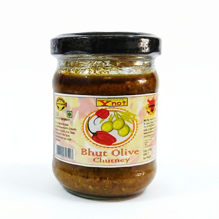 Y Not Bhut Olive Chutney - 100 gm - One glass jar