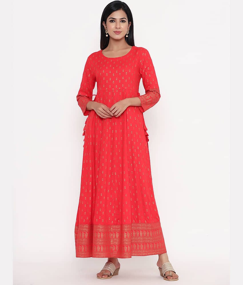 Kbz - Red Rayon Women's Flared Kurti ( )