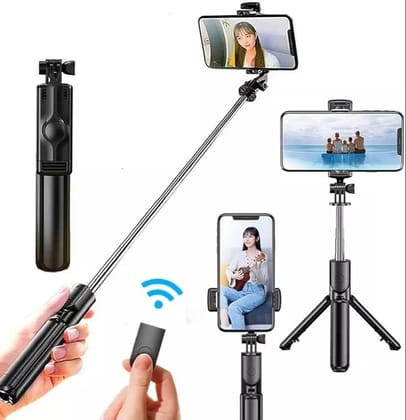 Bluetooth Selfie Stick Tripod with Wireless Remote (10 m), 1.16 m Extendable, 360 Phone Holder, Anti-Slip Feet, Stainless Steel Rod  for Android & iPhone