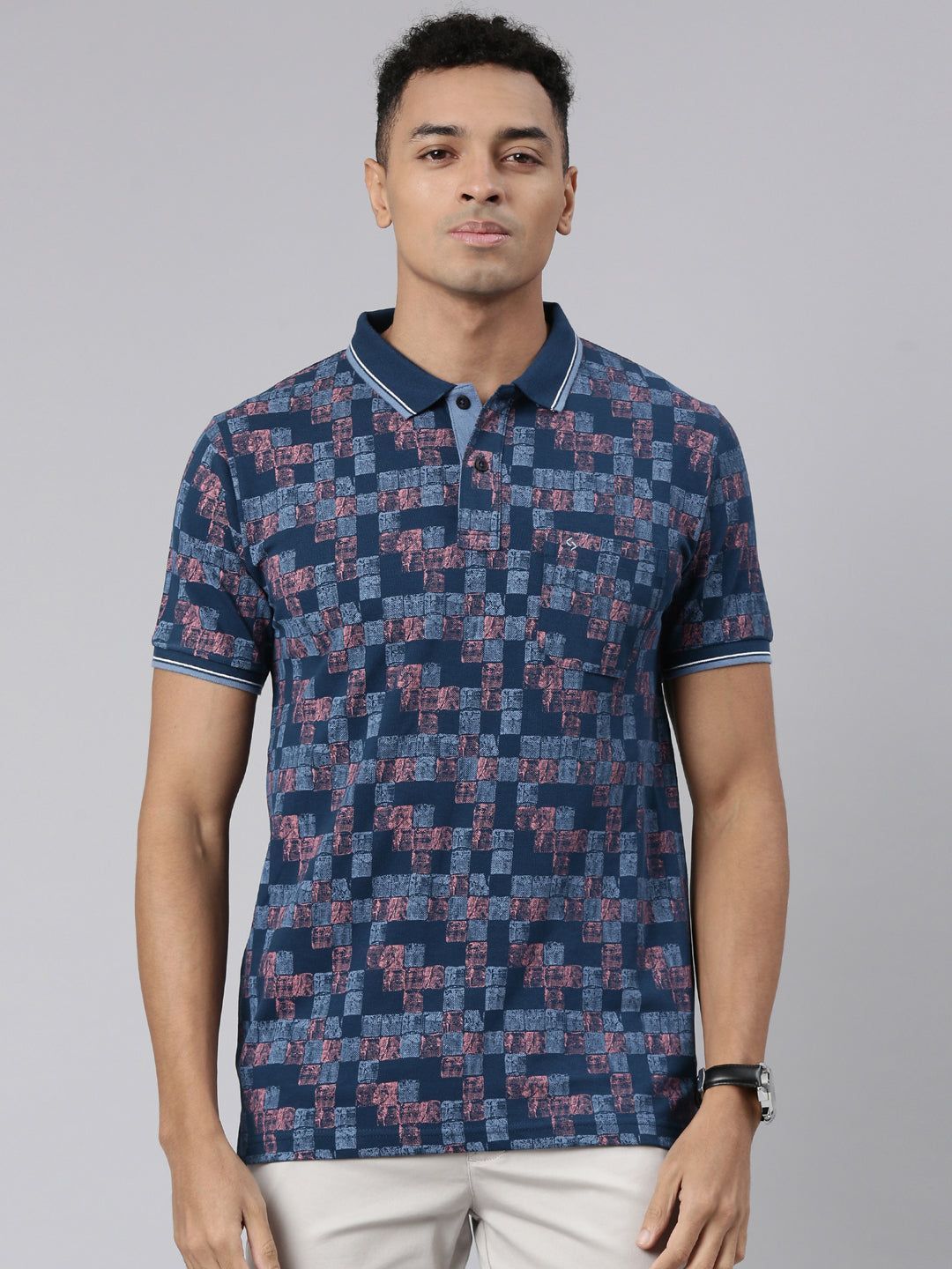 Classic Polo Men's Half Sleeve Blue Polo Neck Cotton Blend Slim Fit T-Shirt | BEAU - 266 B SF P