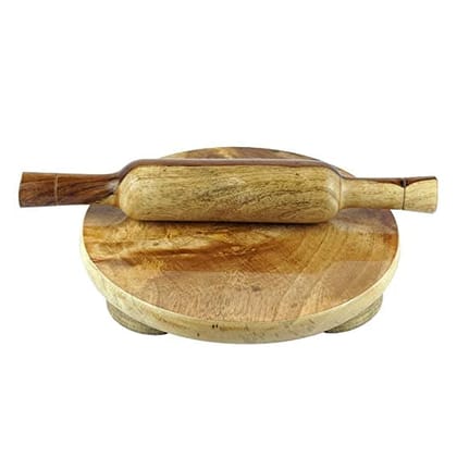 Wooden Handmade (9 Inch) Chakla-Belan, Rolling Pin Board Set for Kitchen.