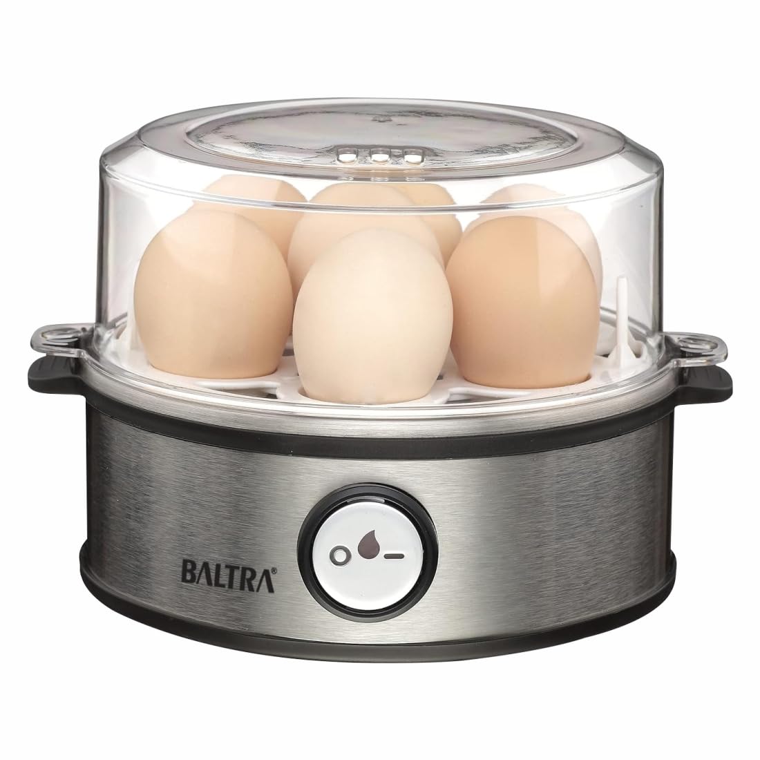 BALTRA Eggy Dlx 350W Instant Egg Boiler | Boils 7 Eggs at Once | 3 Boiling Modes | Stainless Steel Body with Poaching Tray & Heating Plate | Auto Power Off for Safe and Convenient Cooking