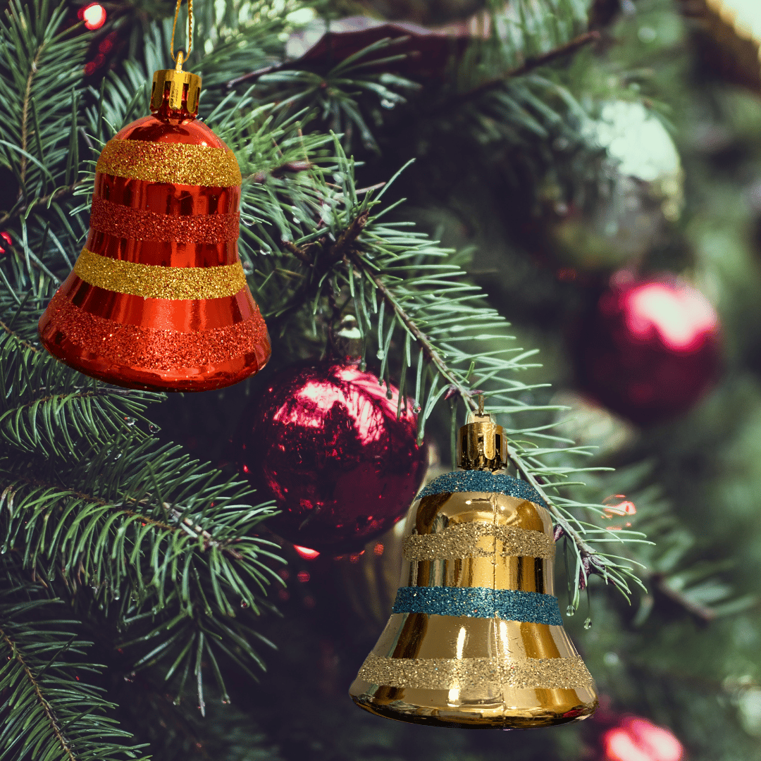 Tree Ornaments - Multicolor Glitter Bells - 5PC