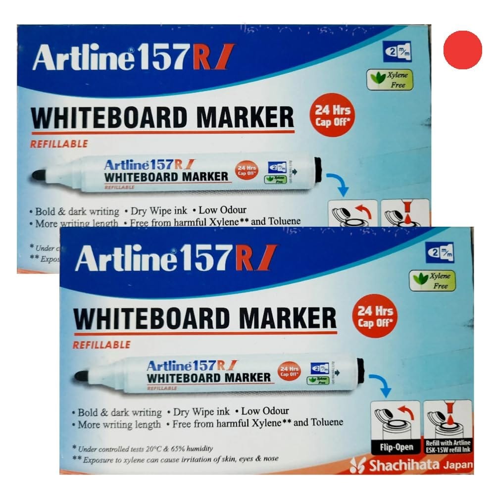 Artline 157RI Whiteboard Marker Pack of 10 X 2 Packs (Red Colours) | Quick Drying, Dry Wipe Ink, Low Odor