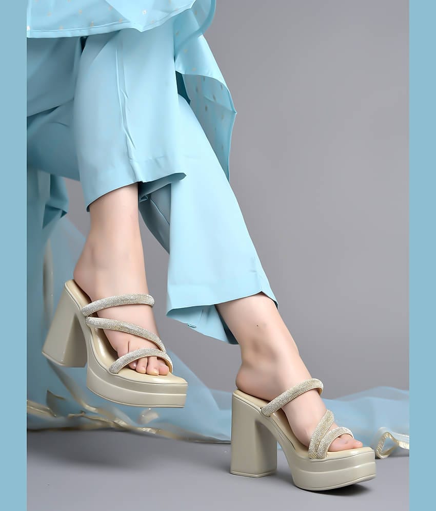 Shoetopia Gold Women's Slip On Heels