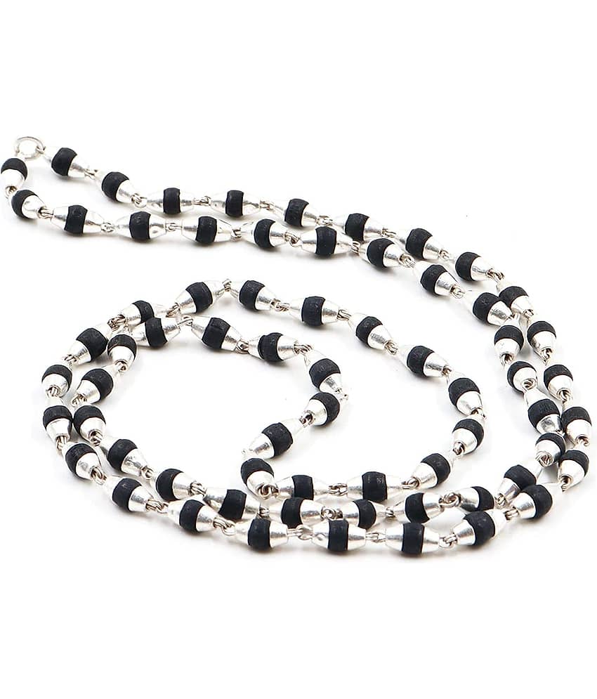 Black Tulsi Mala with silver cap (Pack of 1)