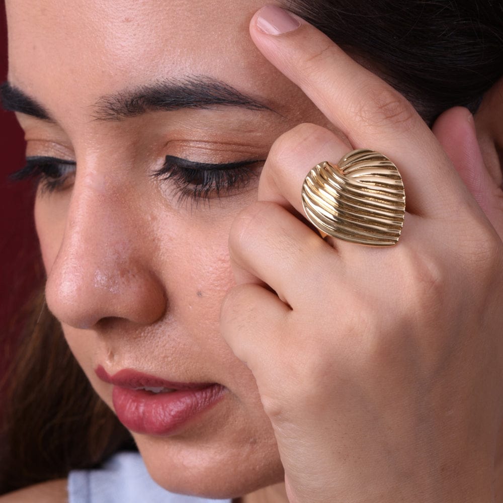 Smitam Jewels Flow Ring Gold Plated Stainless Steel Adjustable Sculpted Statement Ring