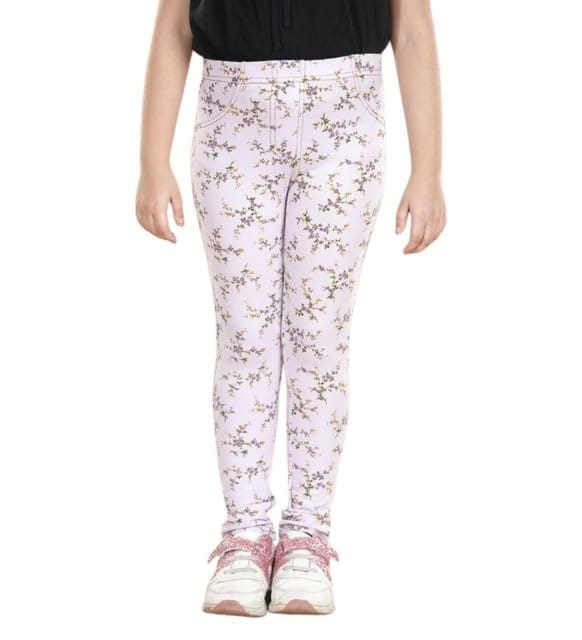 Girl's Cotton Blended Floral Elasticated Jeggings (Multicolor, 5-6-Yrs)-PID66062