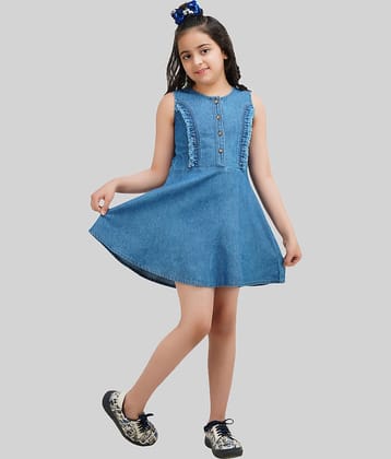 Being Naughty Denim Fit And Flare Dress For Girls ( Pack of 1 , Blue )