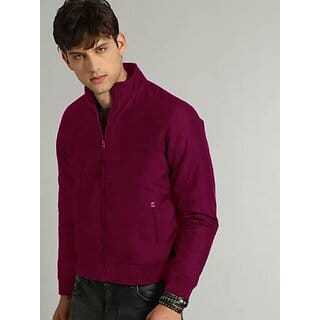 Fashlook Bomber Solid Full Sleeve Maroon Jacket for Mens Fashlook Bomber Solid Full Sleeve Maroon Jacket for Mens